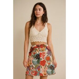 Apsara Floral A-Line Skirt w/ Pockets Bold Botanical Print Boho Festival Large